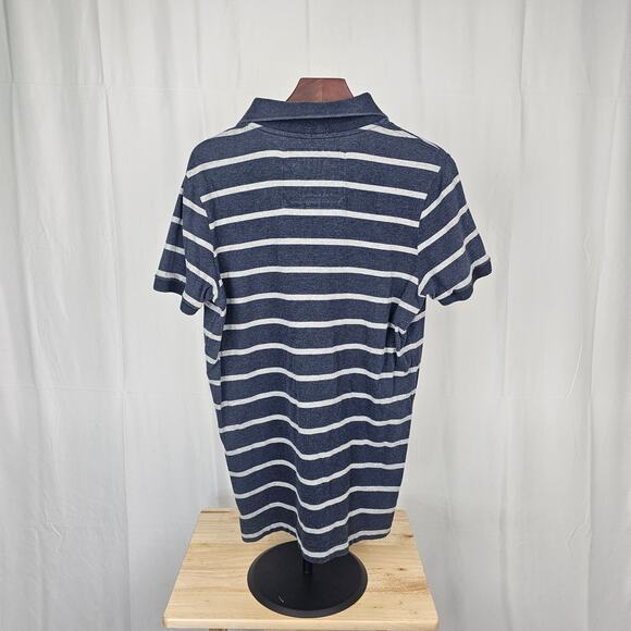 Abercrombie & Fitch Polo Shirt Mens XL Navy Gray Stripe Muscle Fit Y2K ANF Logo - Picture 3 of 3
